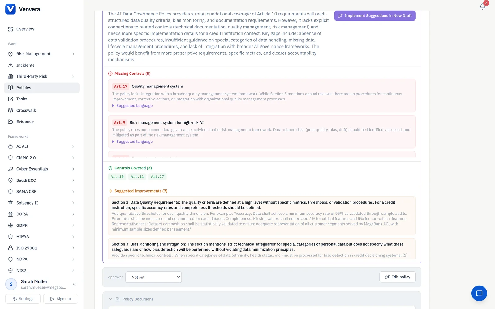 / AI · policies drafted and reviewed against your gaps