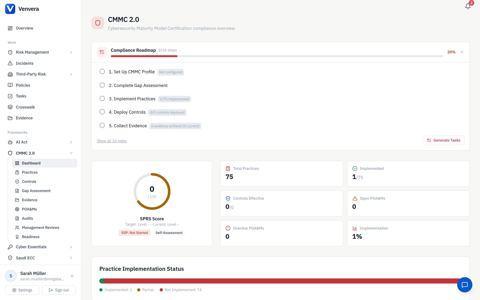 / CMMC 2.0 · SPRS score and every practice, one audit-ready screen